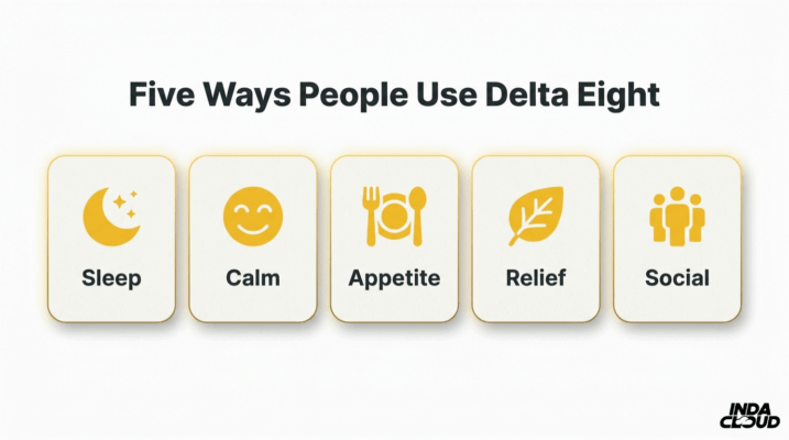 What Is Delta-8 Thc? Uses, Effects, And Safety Information 2 Five Common Ways People Use Delta 8 Thc Including Sleep Support Calm Appetite Relief Pain Management And Social Relaxation