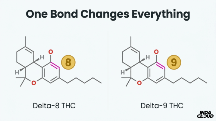 What Is Delta-8 Thc? Uses, Effects, And Safety Information 1 Comparison Chart Of Delta 8 Thc And Delta 9 Thc Showing How One Bond Position Changes Potency Effects And Overall User Experience